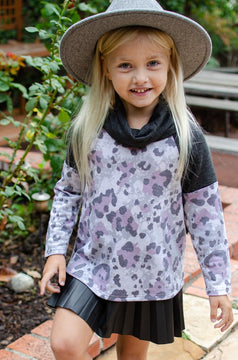 Kids Lavender Leopard Cowl Neck Top