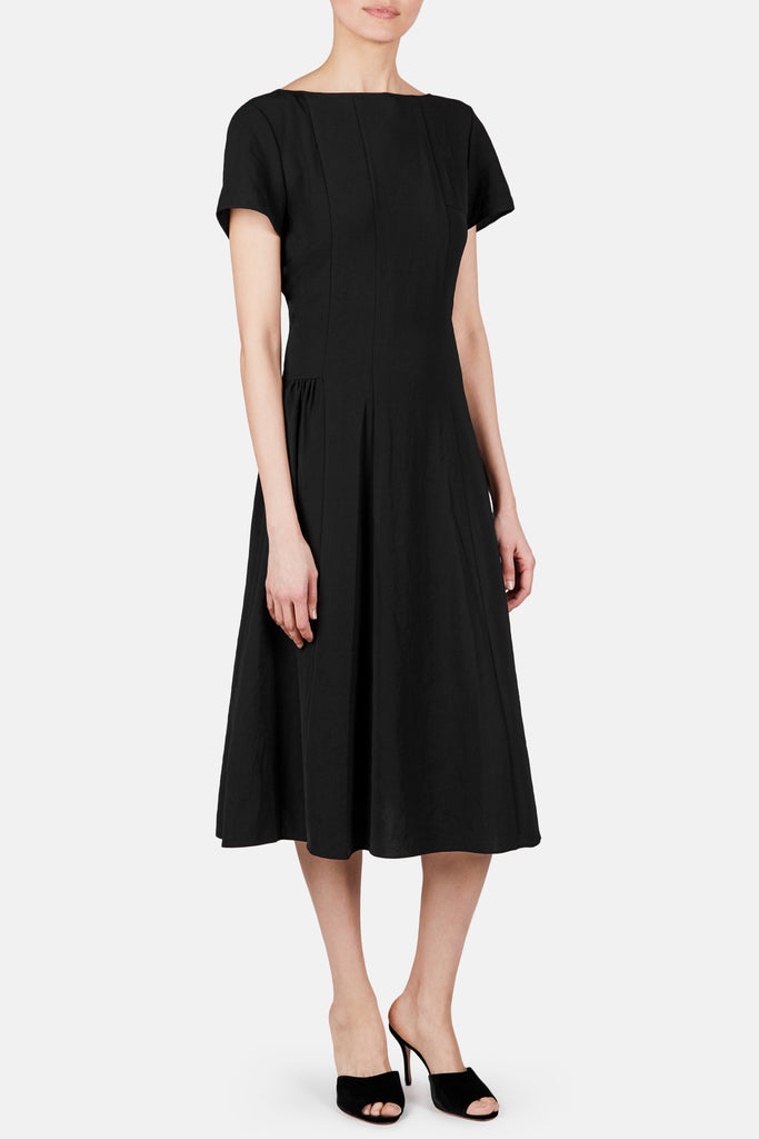 Jovana Short Sleeve Button Back Dress - Black – The Line