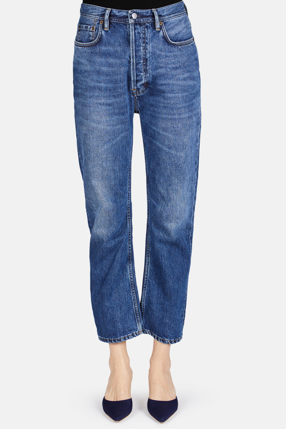 mid blue straight leg jeans