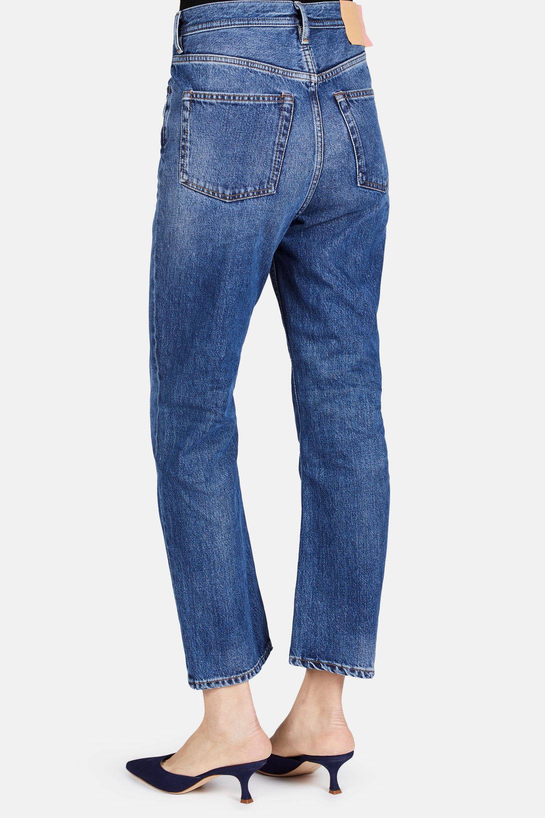 mid blue straight leg jeans