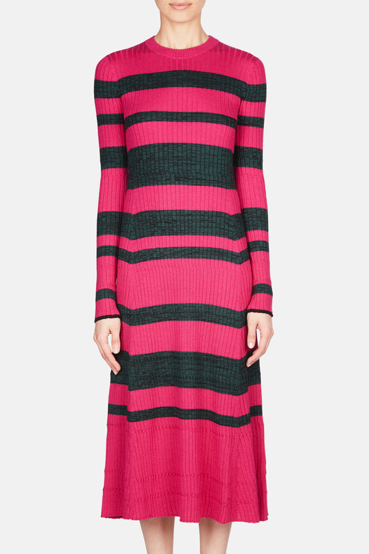 Ultra Fine Ribbed Dress - Electric Pink/Deep Pine Multi – The Line