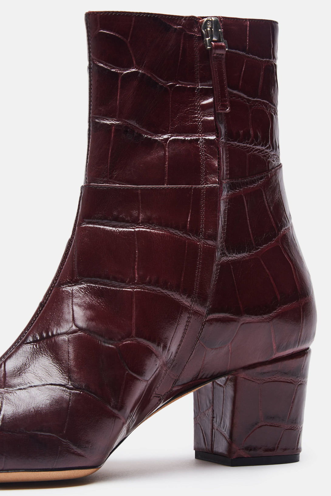 burgundy croc ankle boots