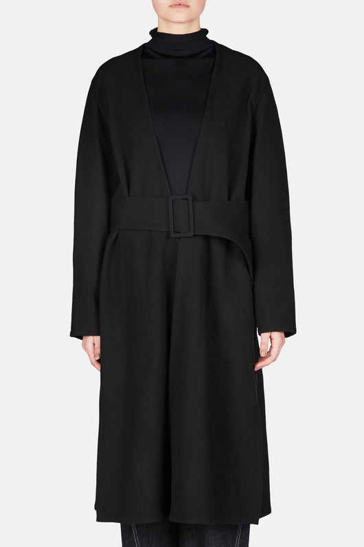 Wrapover Belted Coat - Black – The Line