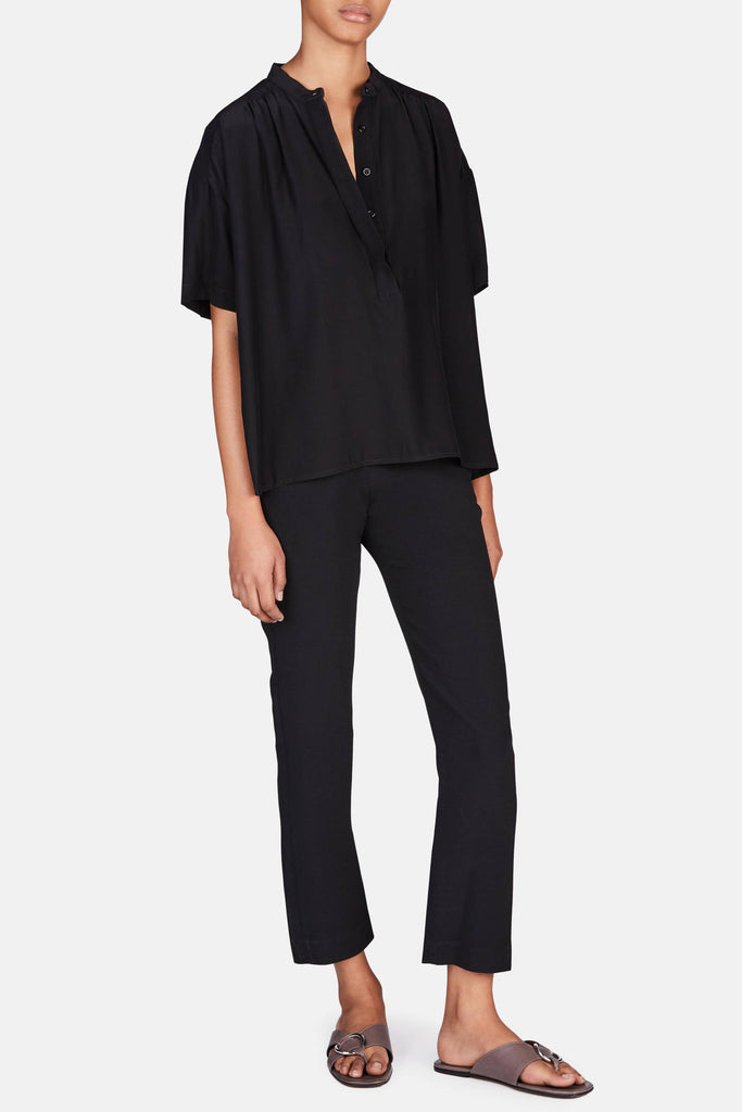 S/S Gathered Shirt - Black – The Line