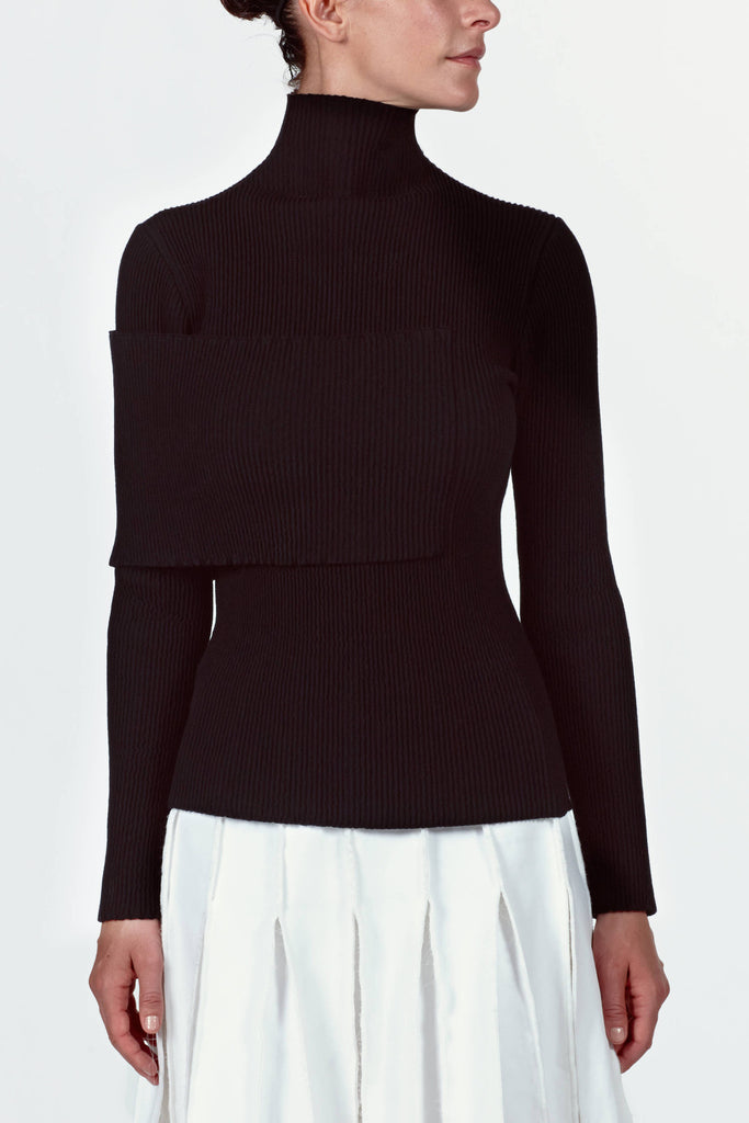 Smocked Long-Sleeved Banded Sweater - Black – The Line