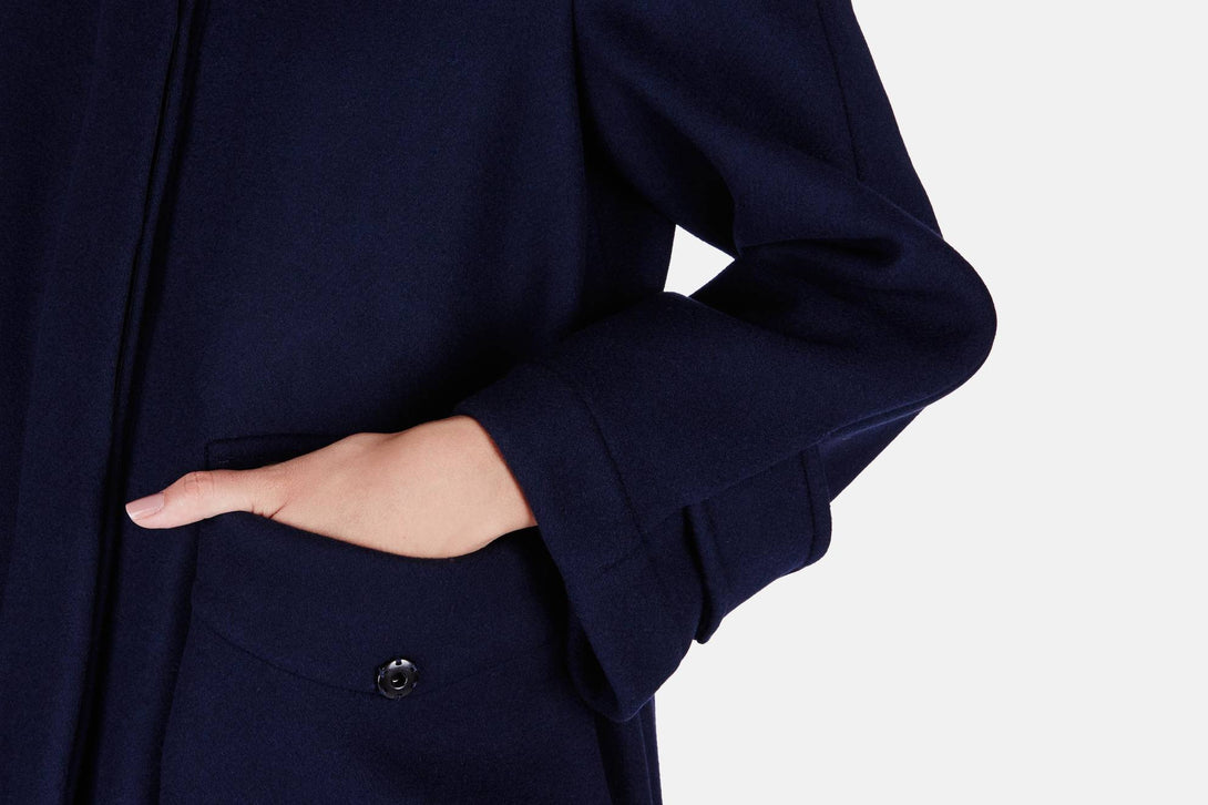 A-Line Mac with Patch Pockets - Navy – The Line
