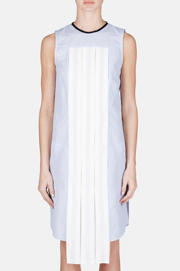 Pleat Insert Shirt Dress - Blue/White – The Line
