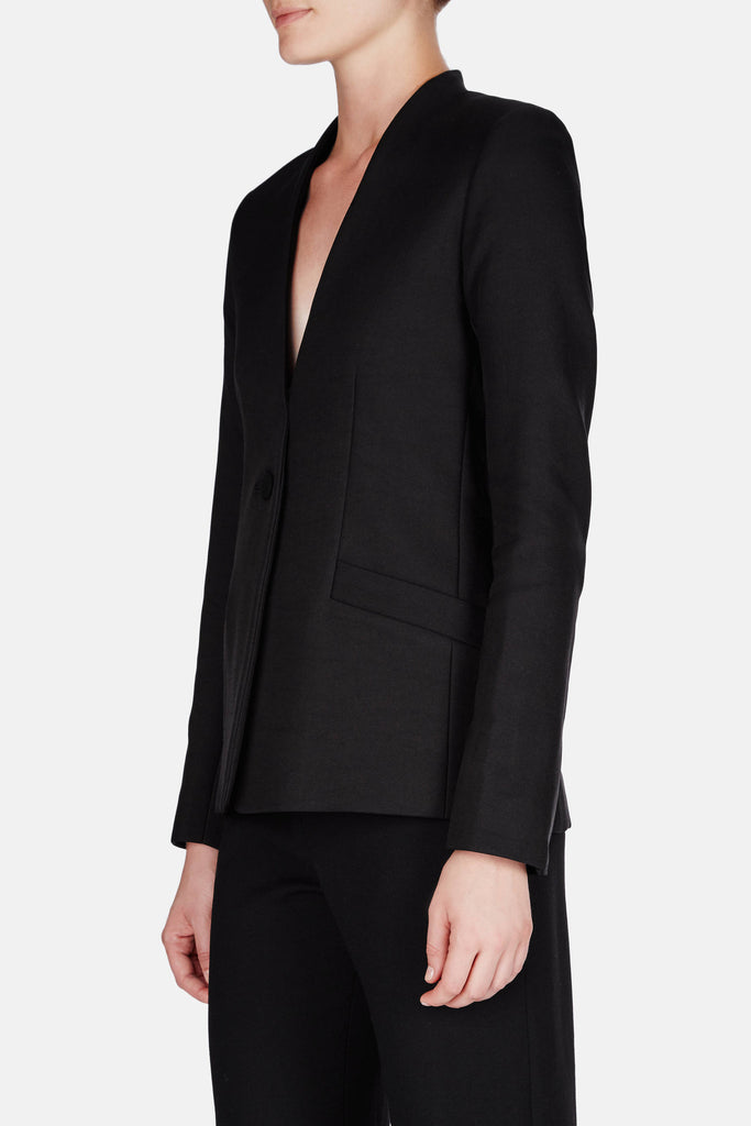 Jacket 08 Collarless Jacket with Angled Pockets - Black – The Line