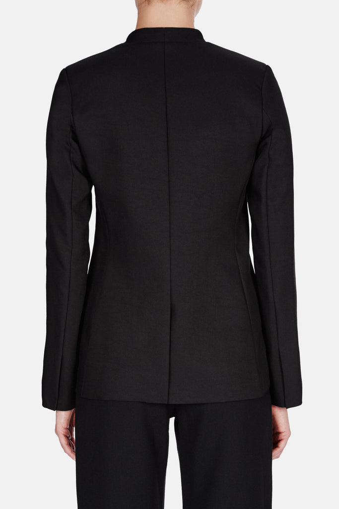 Jacket 08 Collarless Jacket with Angled Pockets - Black – The Line