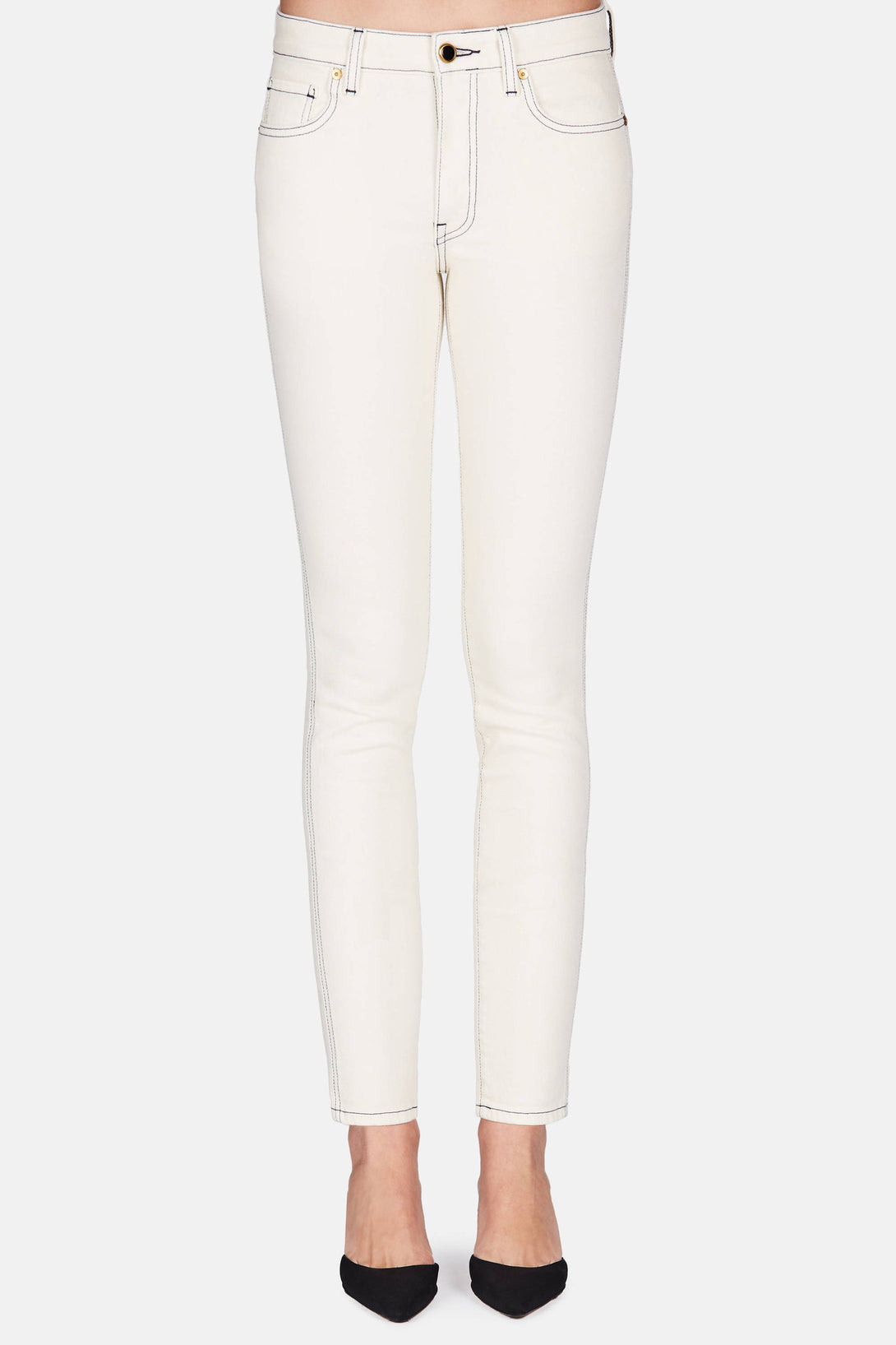 Kassandra Mid Rise Ankle Skinny Jean - Ivory w/Navy – The Line