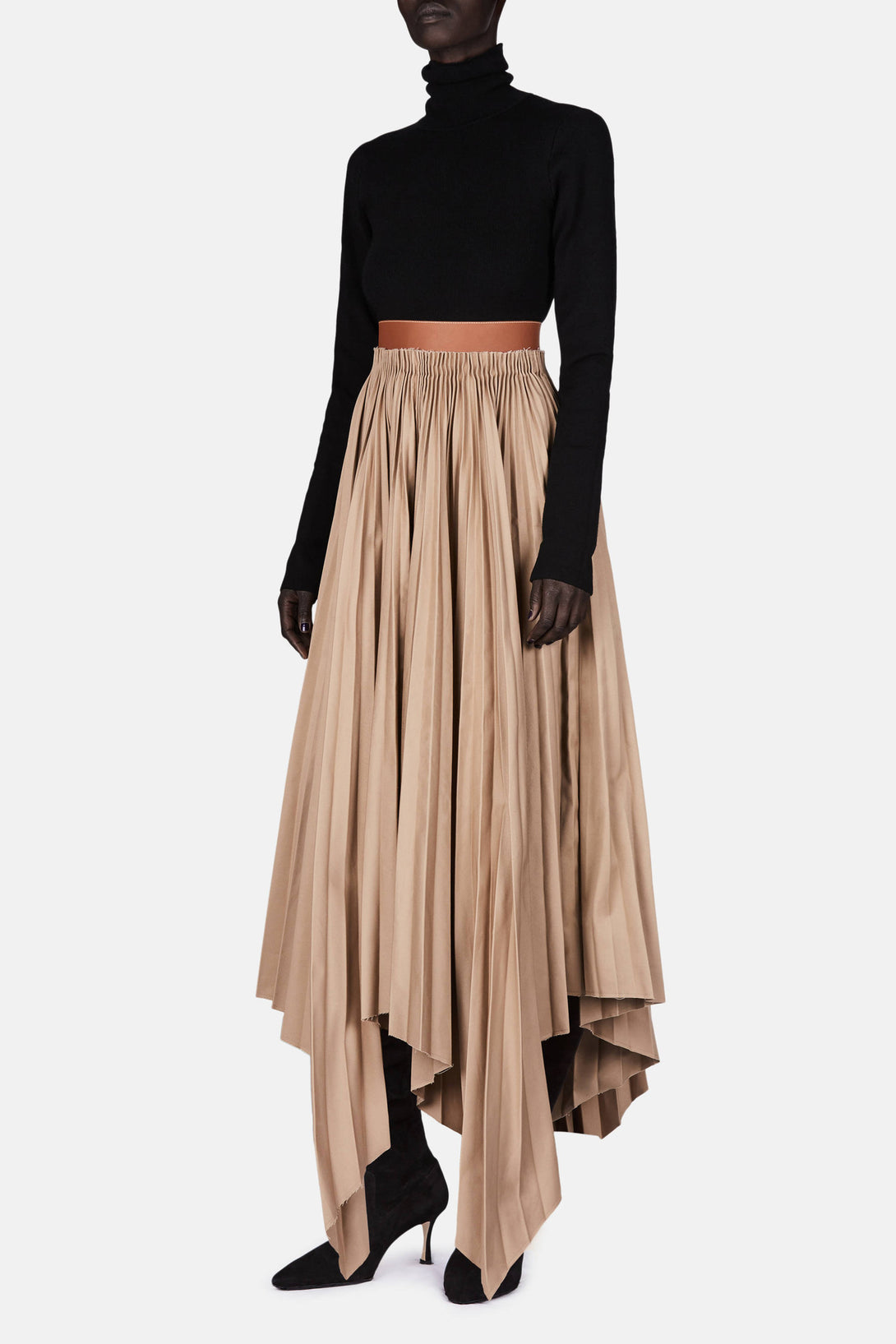 Pleated Irregular Hem Skirt - Caramel – The Line