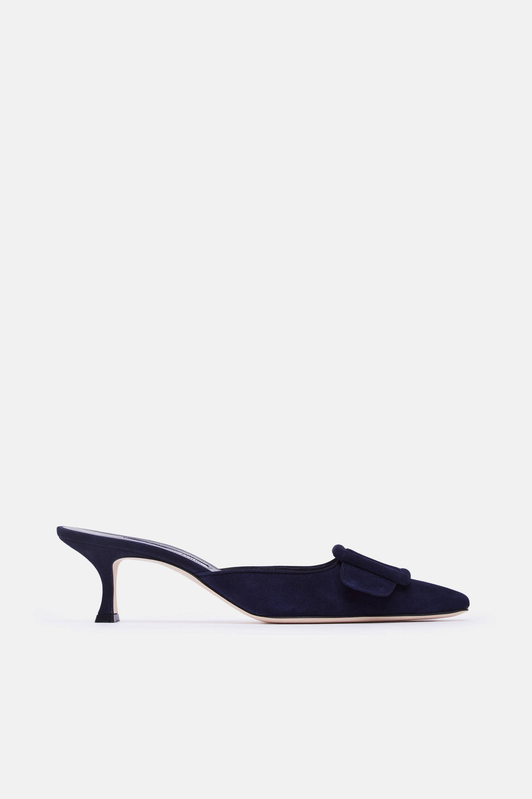 navy suede mules