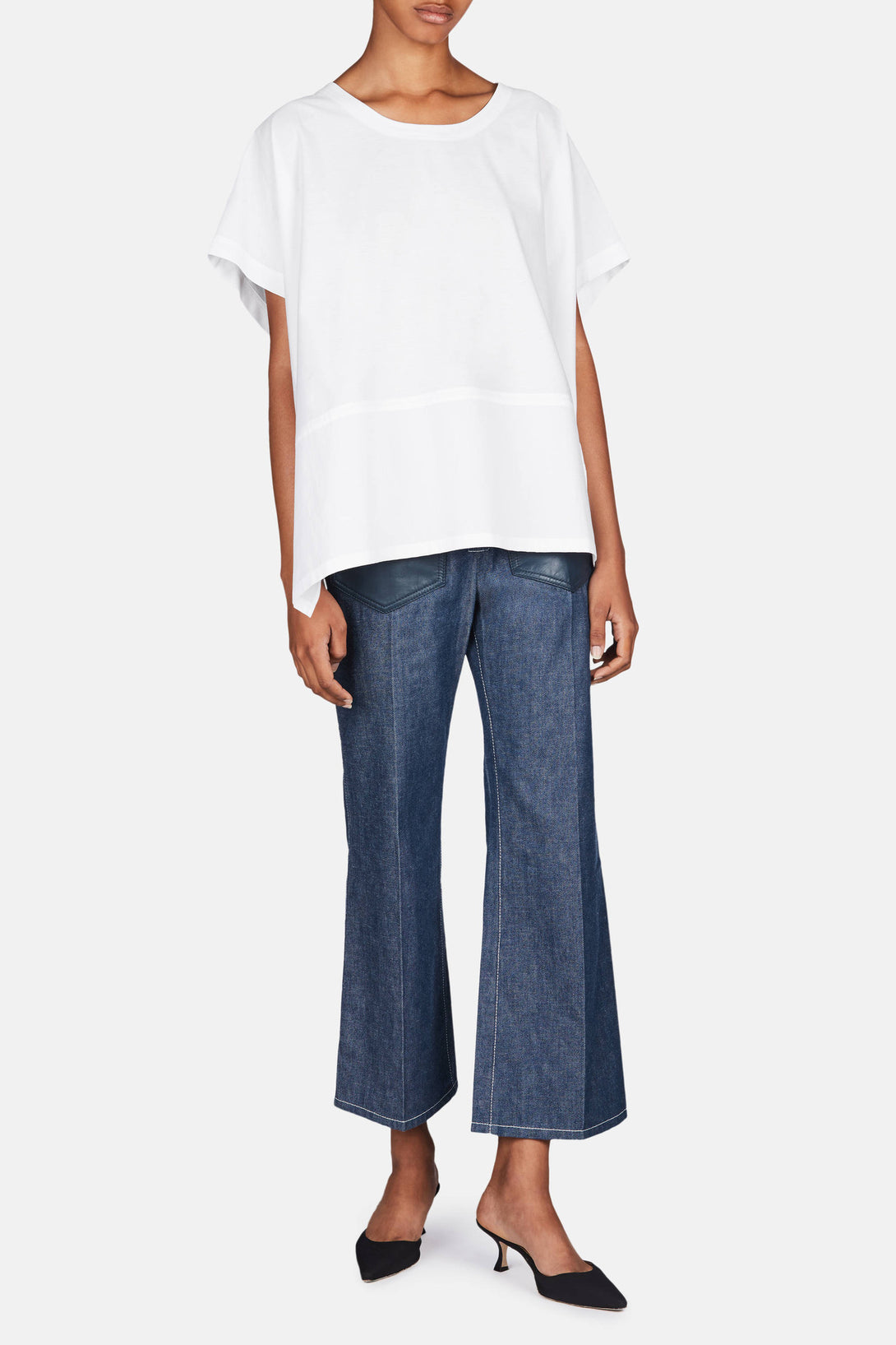 Oversized T-Shirt with Poplin Panels - White – The Line