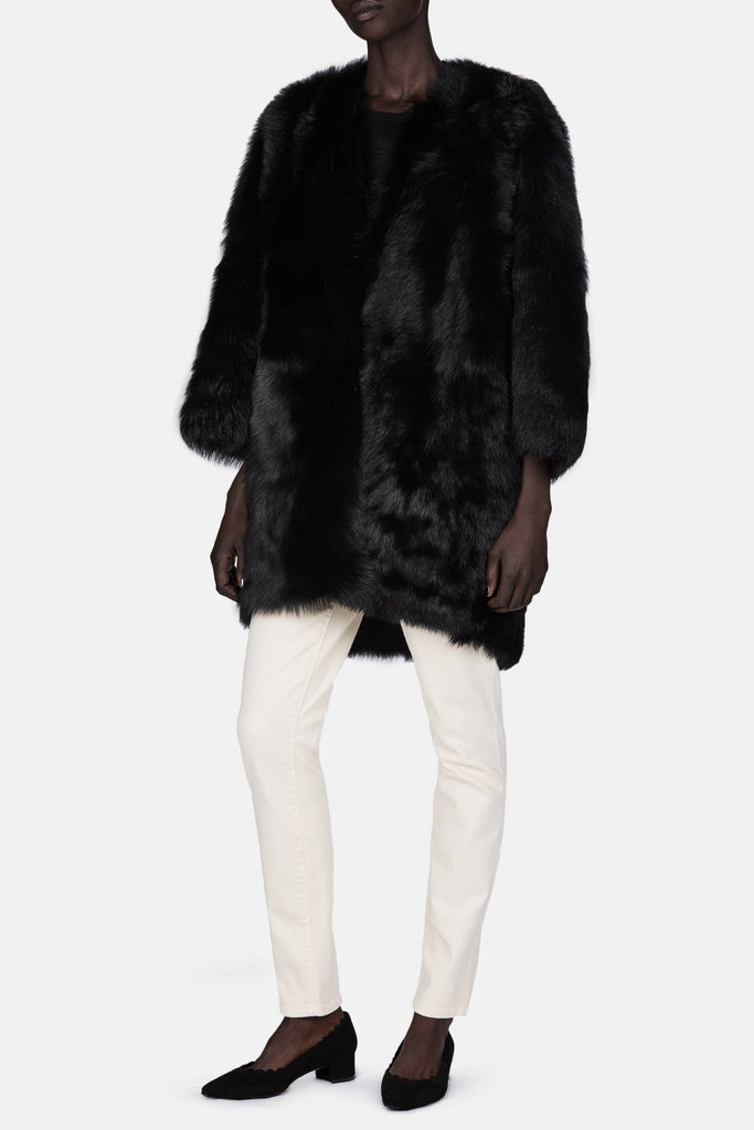 Shearling Cocoon Coat - Black – The Line