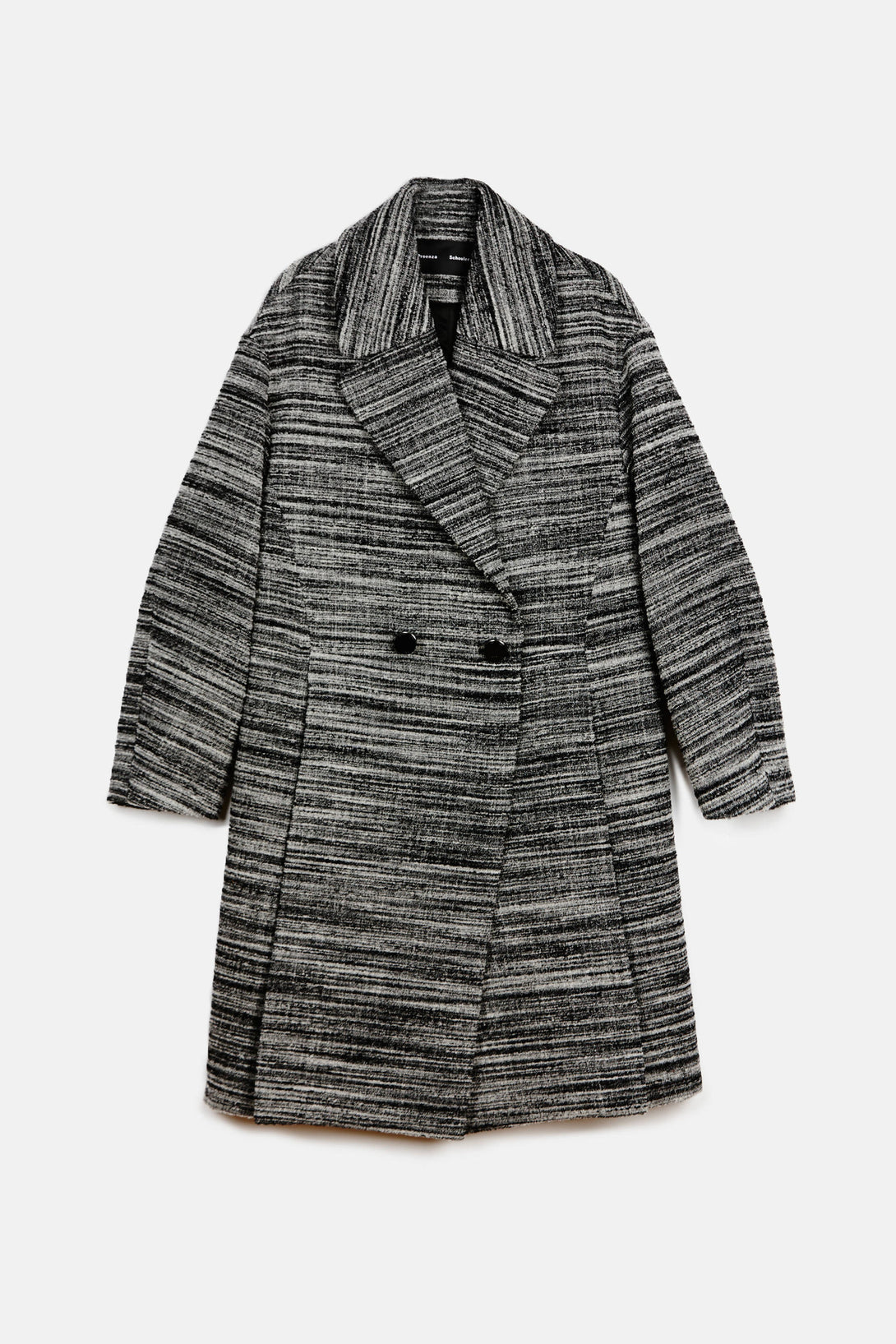 Double Wool Tweed DB Long Coat - Black/White Melange – The Line