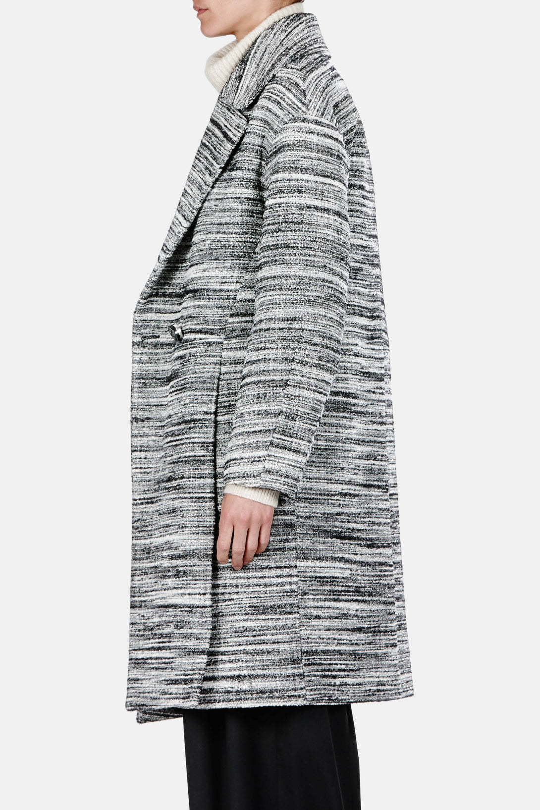 Double Wool Tweed DB Long Coat - Black/White Melange – The Line