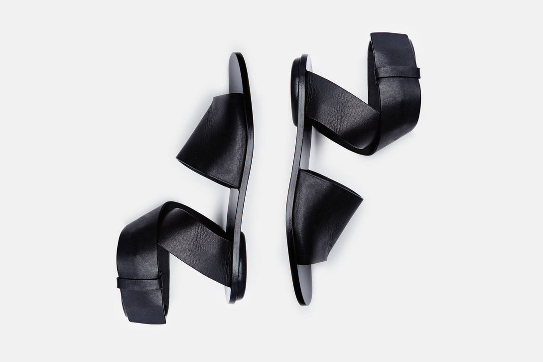 Ankle Wrap Flat Sandal - Black – The Line