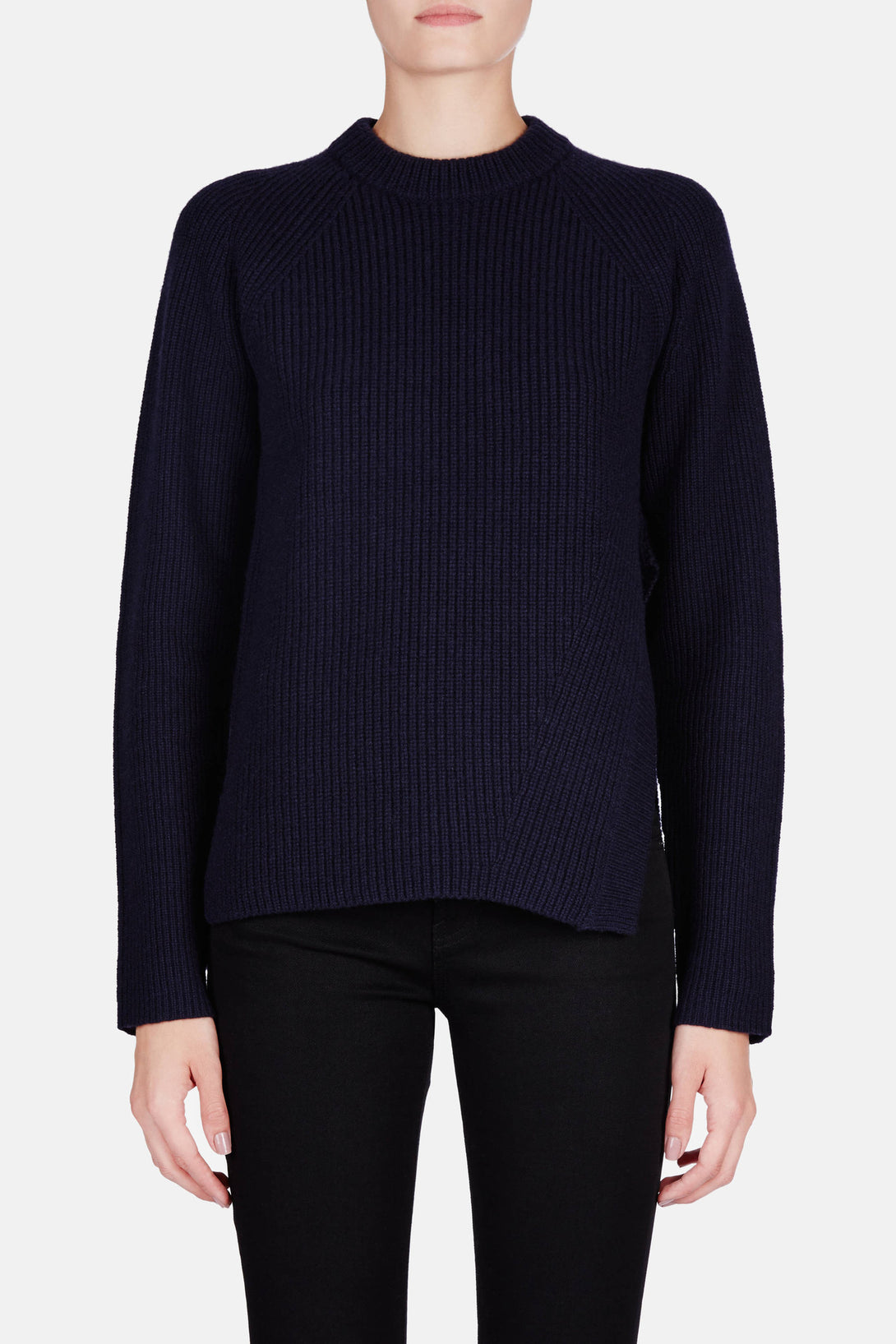 L/S Asymmetrical Crewneck - Navy – The Line