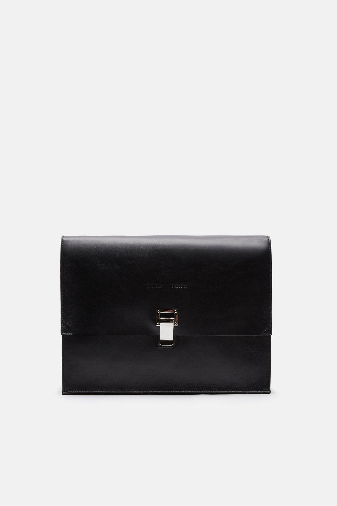 black leather lunch bag