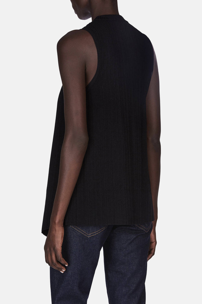 Sleeveless Asymmetrical Crewneck w/Tie - Black – The Line