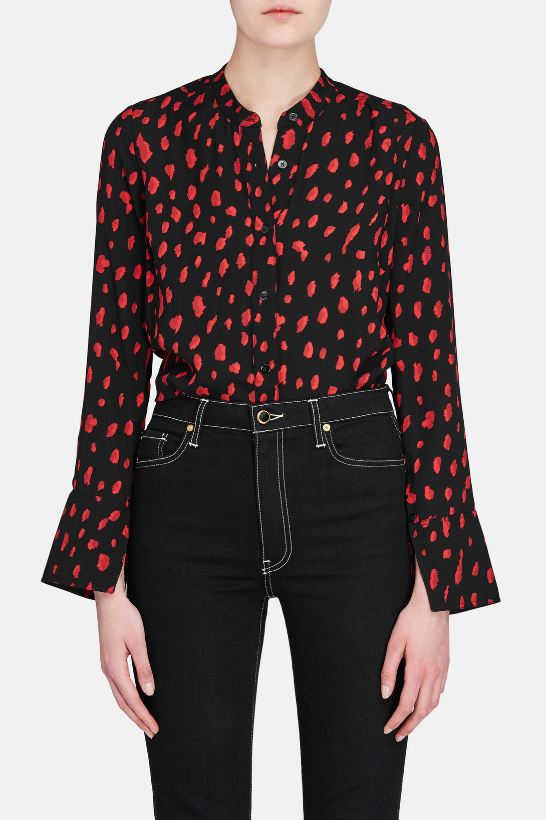red black button up
