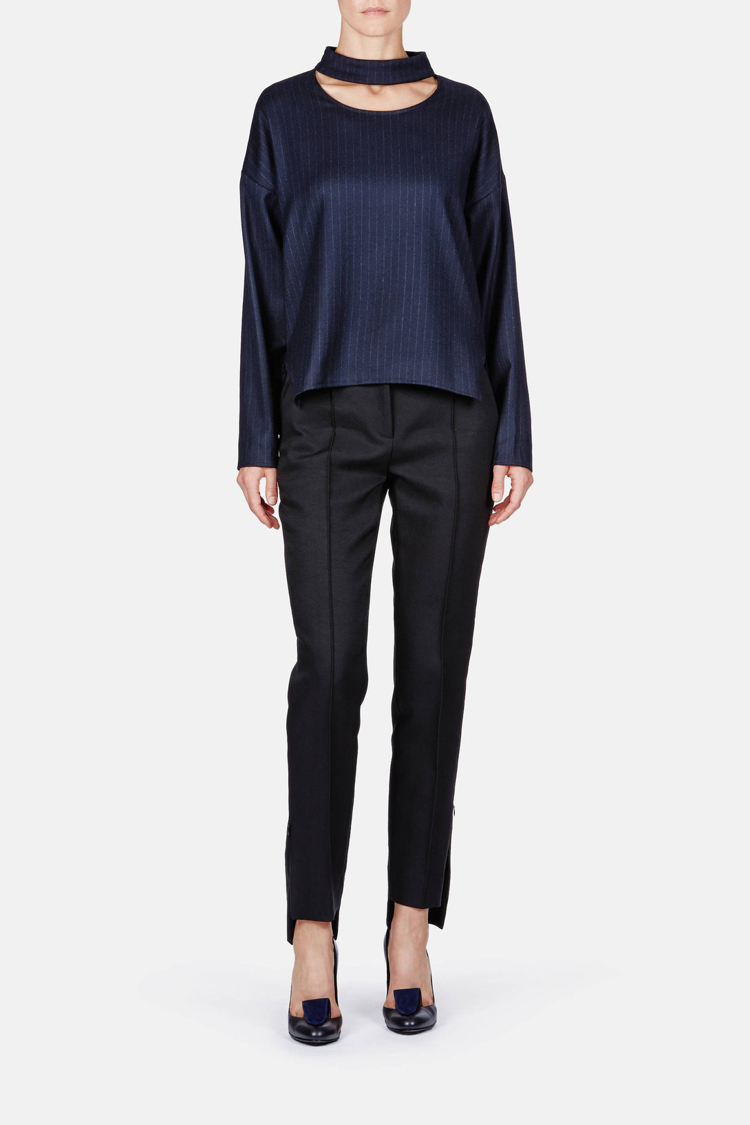 Pullover 02, Pinstripe Cashmere - Navy Pinstripe – The Line