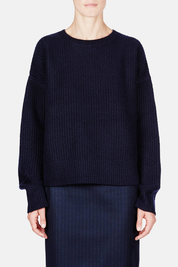 Sweater 03 Seed Stitch Oversize Crew - Navy – The Line