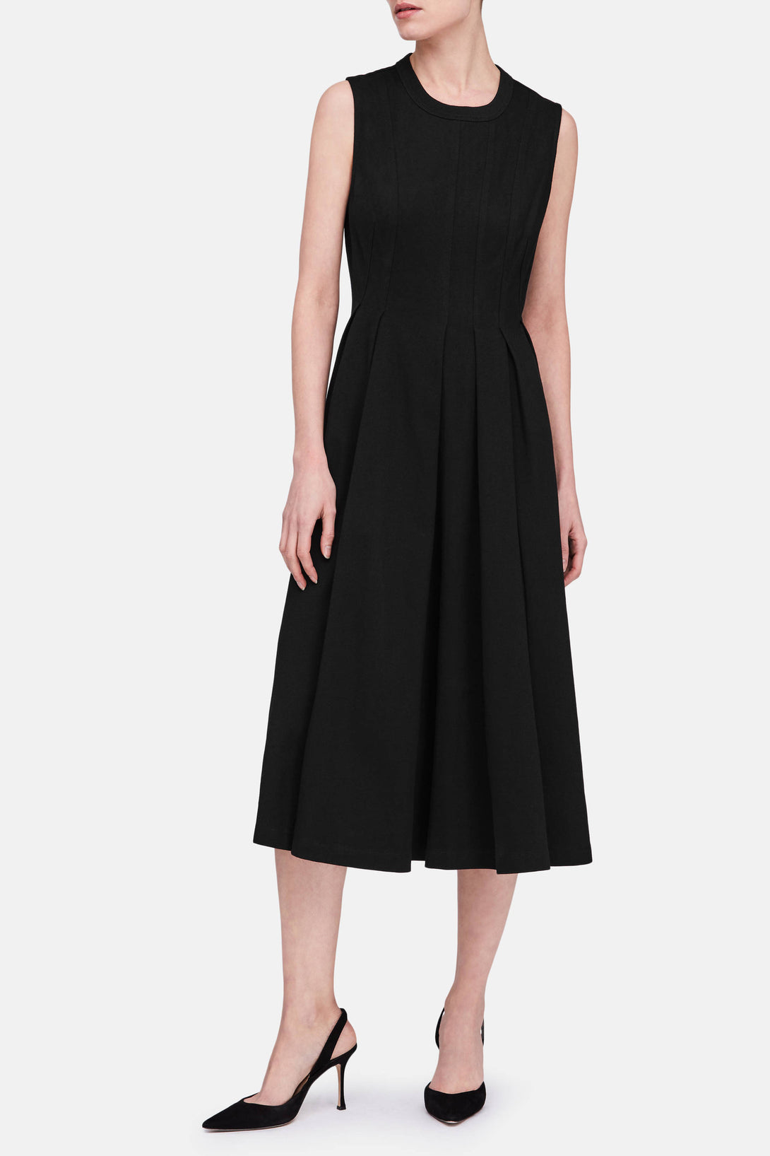 Stiff Cotton Jersey Sleeveless Seamed Peplum Dress - Black – The Line