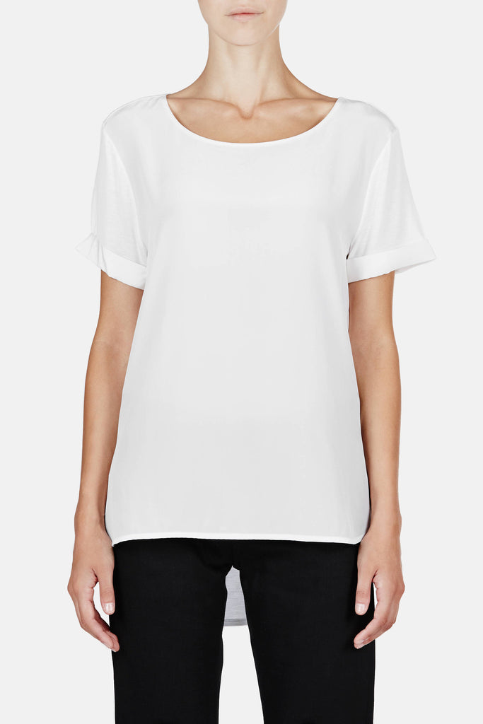Silk Front Shirttail Tee - White – The Line