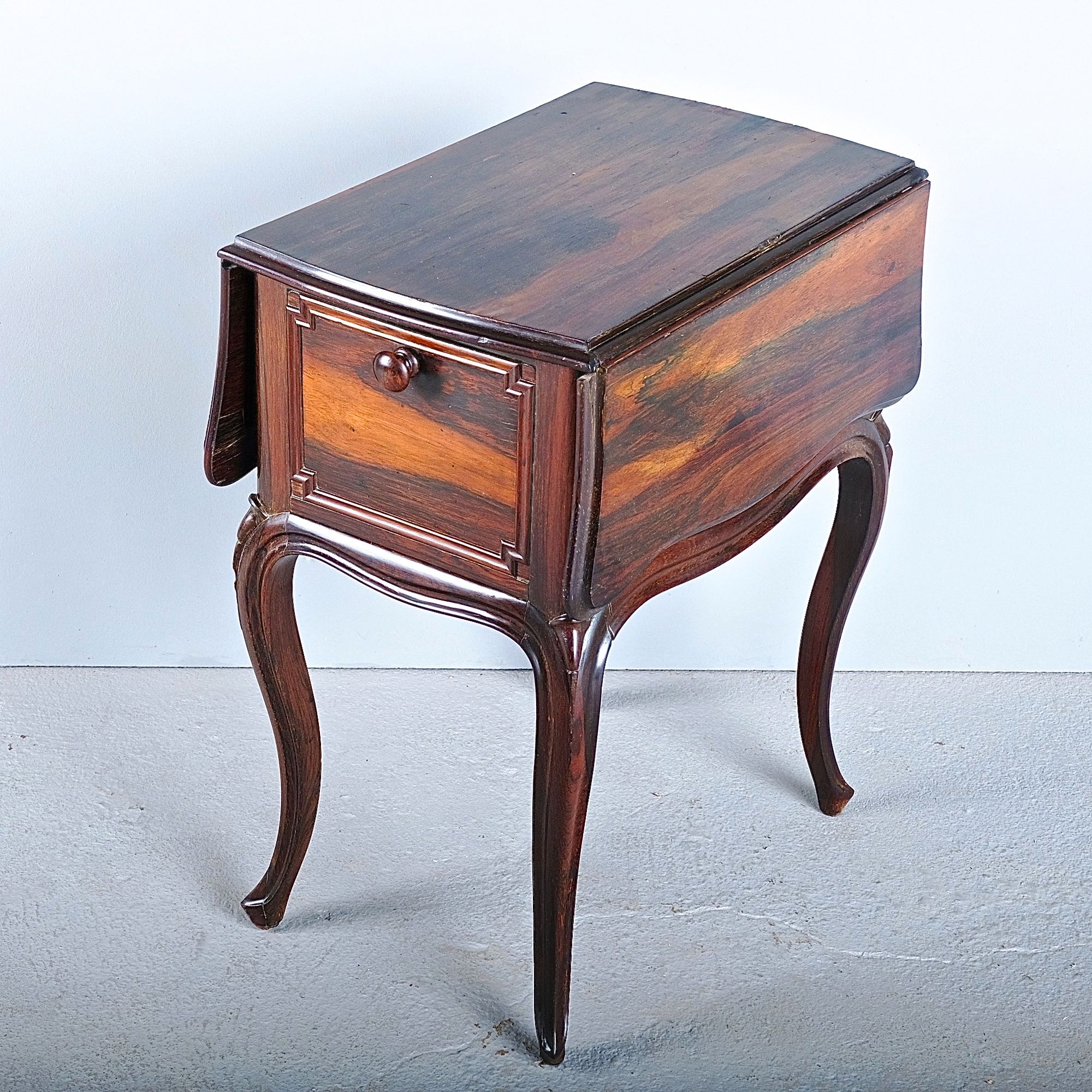 Antique twodrawer drop leaf accent table with cabriole legs, rosewood