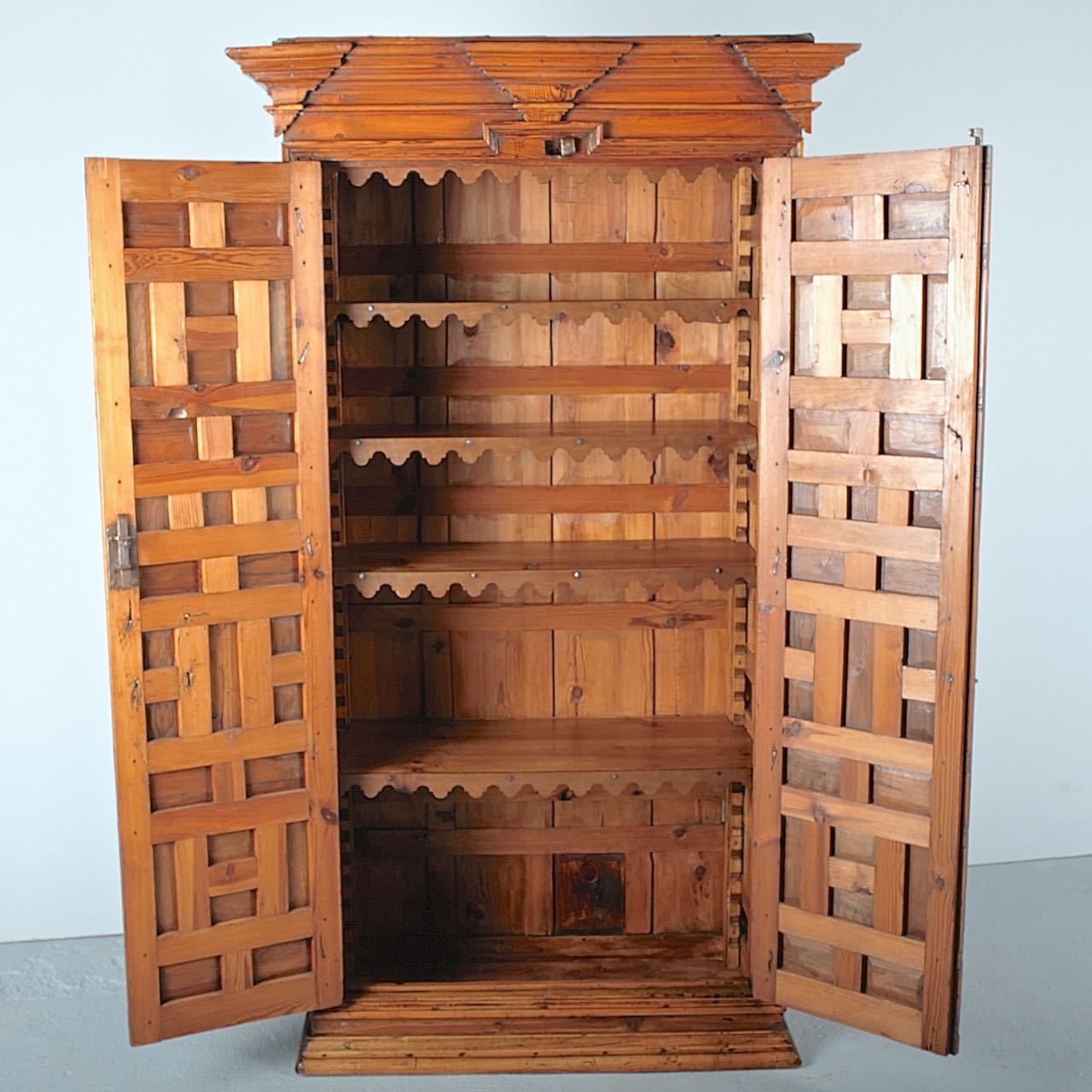 Antique two-door cedar and pine pantry cabinet