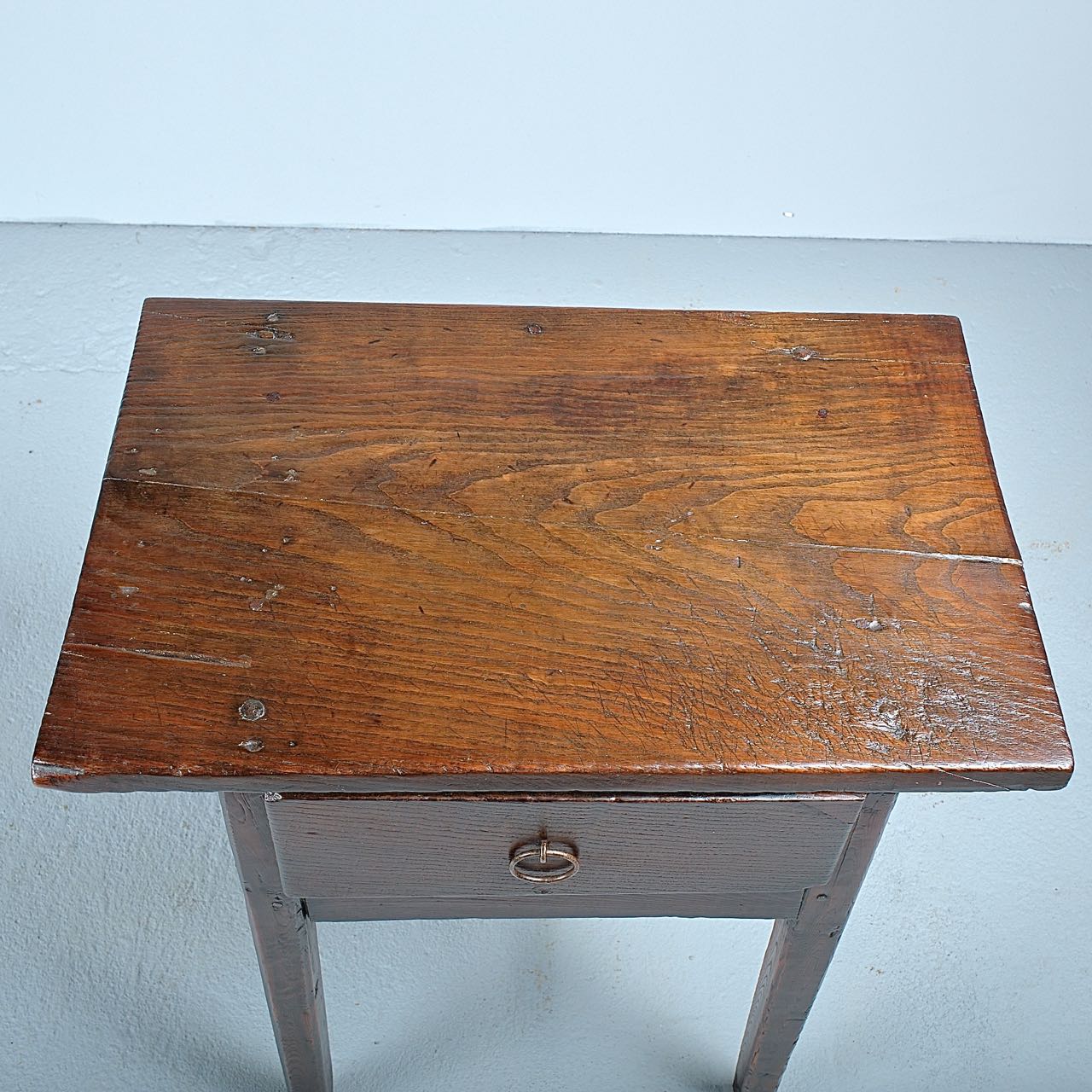 Antique trestle leg game dressing table with drawer, chestnut and pine