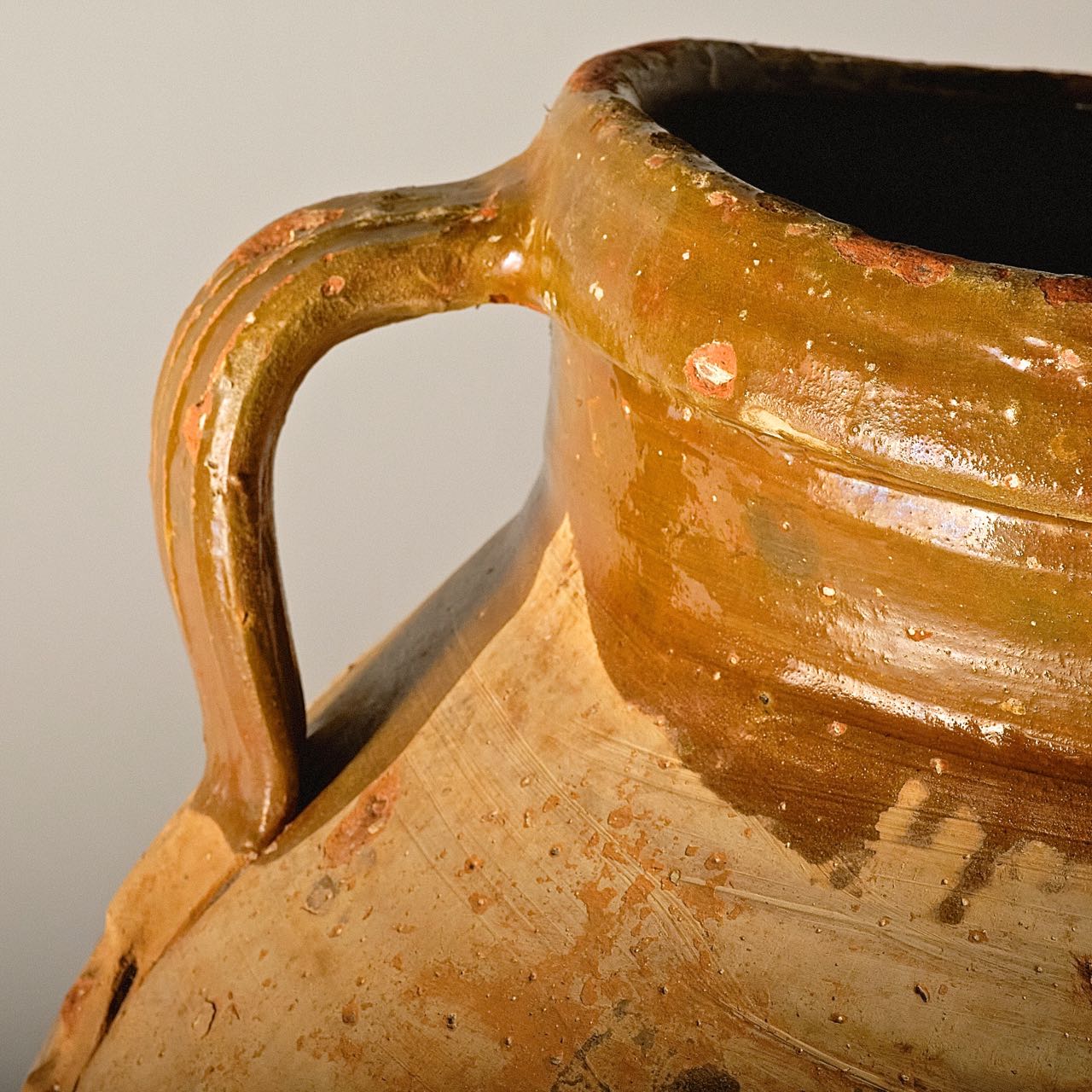 Antique two-handle semi-glazed olive oil jar