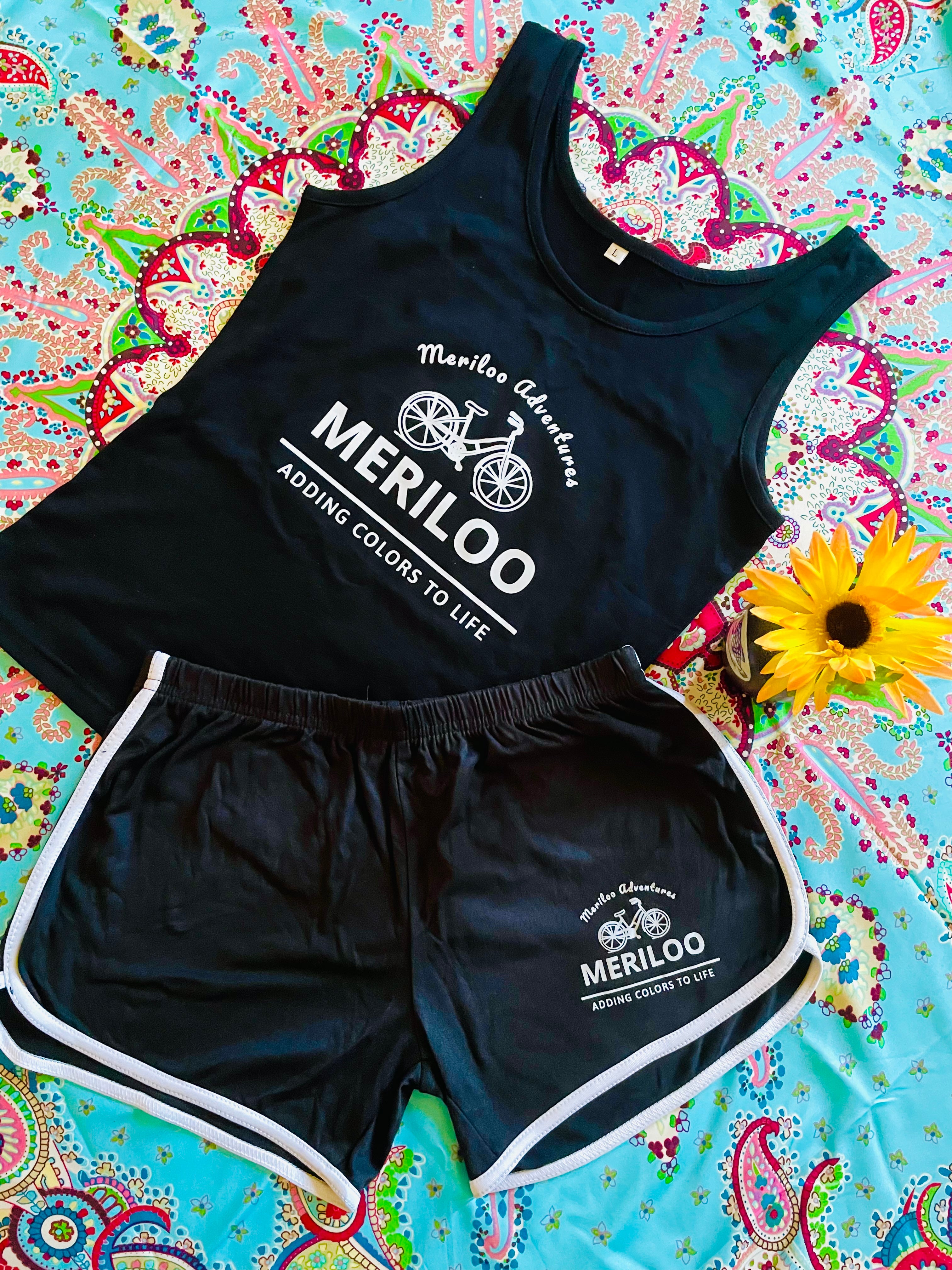 Meriloo Tank Top Shorts Set Black