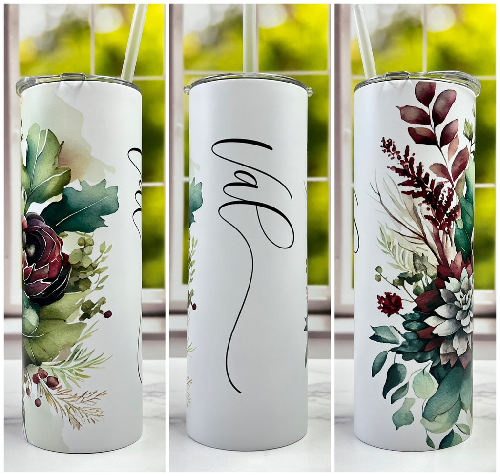 Personalized Floral Initial Tumbler with Handle, Design: K4