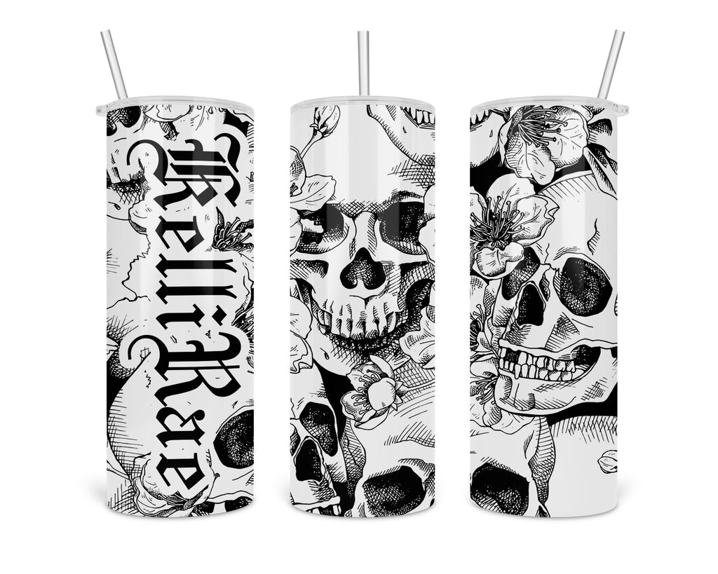 Skull and Sunflowers 20oz Skinny Tumbler Graphic by chariseahlstrombjj24 ·  Creative Fabrica