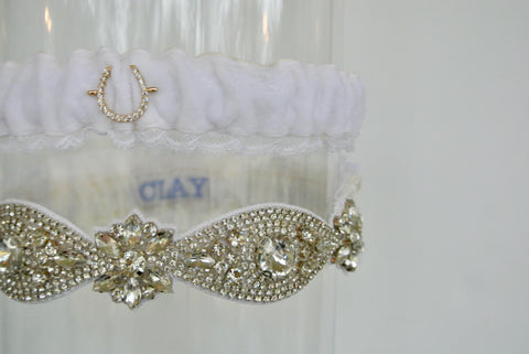 wedding garter set made using grandmother's fabric 