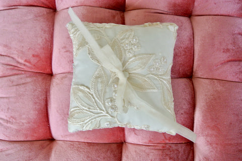 custom ring bearer pillow made using bride's mother's dress 