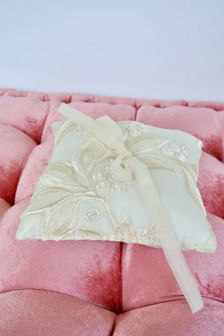 custom ring bearer pillow made using bride's grandmother's wedding dress 