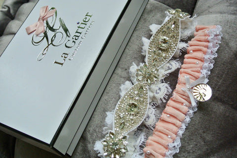 custom garter made using mother's wedding dress 