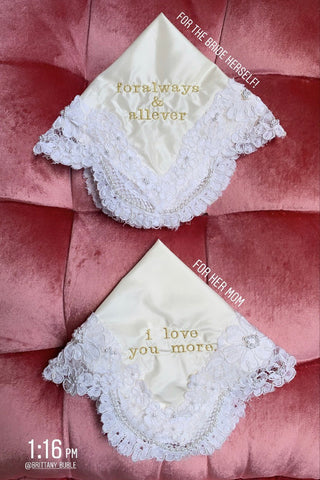 wedding hankies made using mother's wedding dress lace 