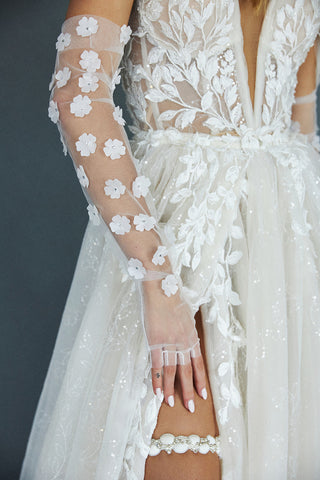 floral sheer bridal gloves tulle bridal gloves full arm 