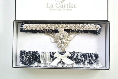 something blue paisley wedding garter set 