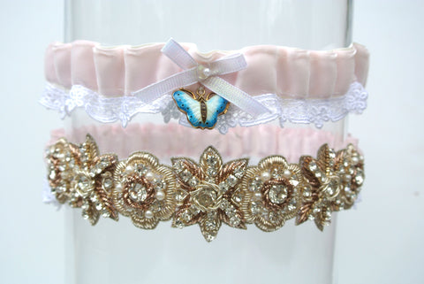 pink wedding garter set 