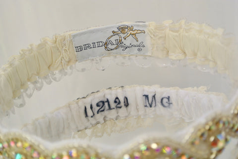 custom wedding garter made using mother's wedding dress 