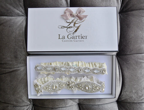 garter set for wedding made using mother's wedding dress 