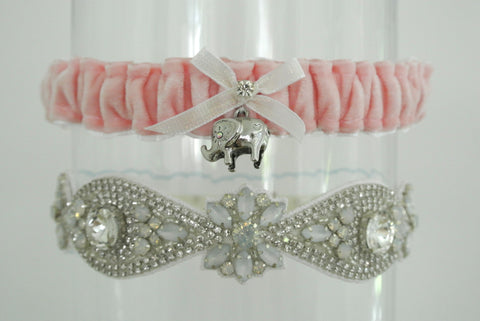 pink velvet wedding garter 