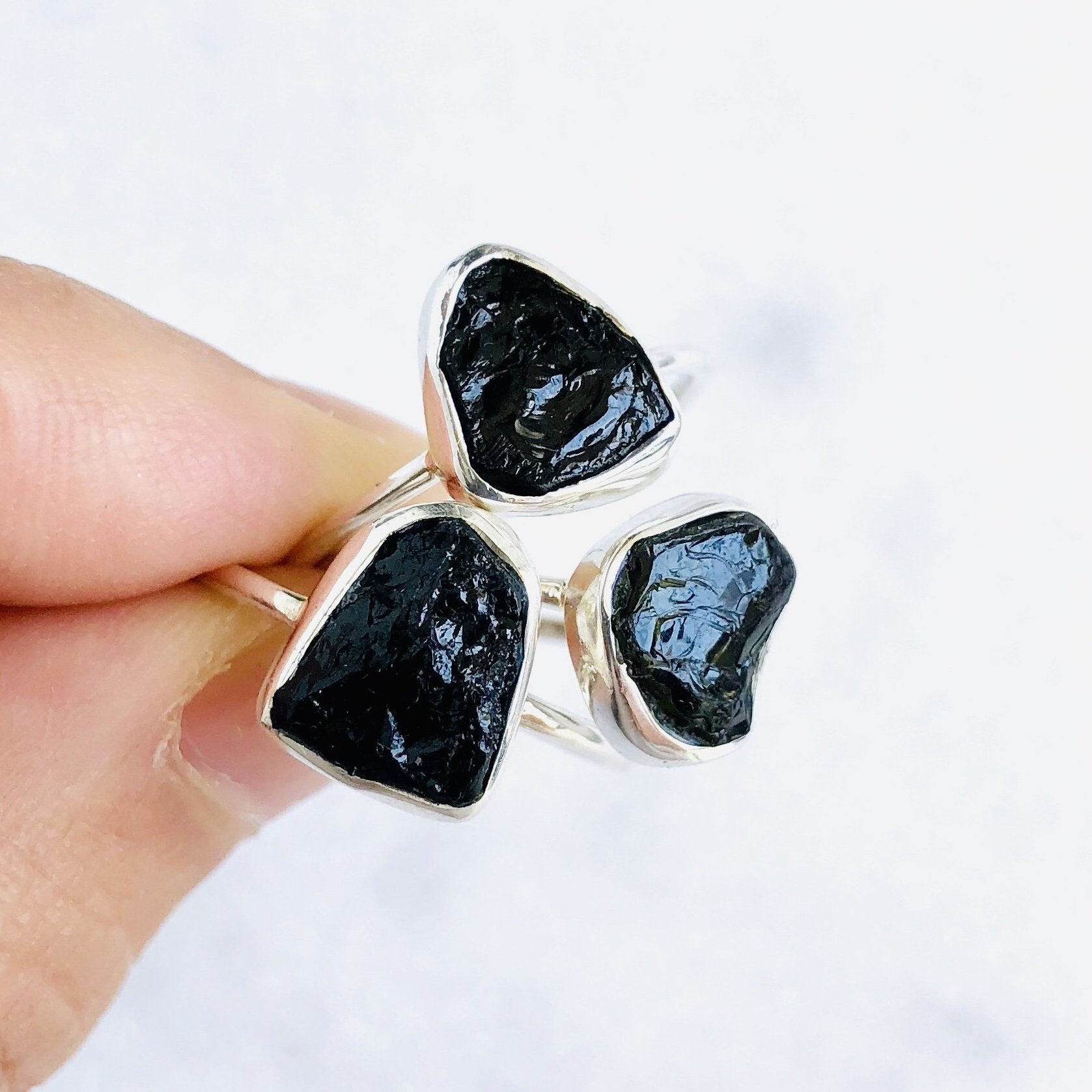 black tourmaline silver ring