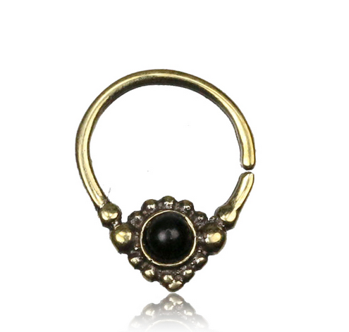 Single 16g 1 2mm Afghan Tribal Brass Septum Nose Ring Inlay Black O Overgauged