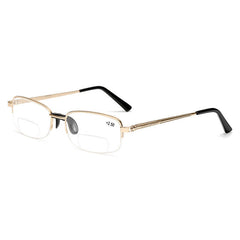 Rectangle Reading Glasses Bifocal +1.0~3.5 Gold Half Rimless Mens